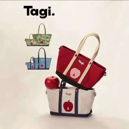 Tagi.《想象苹果》拼色大容量通勤复古单肩包帆布托特手提斜挎包