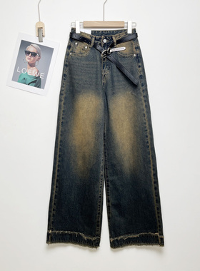 A.US复古色牛仔裤女G1052B欧洲站怀旧直筒裤百搭阔腿裤显瘦长裤秋