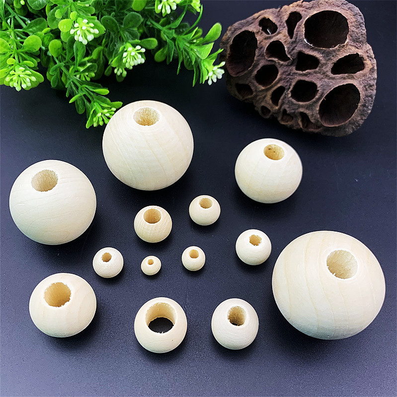 原木荷木散珠大孔圆木实木珠子禾木天然木球diy配件材料手工串珠