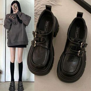 厚底小皮鞋女2025年春秋季新款乐福鞋子百搭粗跟增高跟玛丽珍单鞋