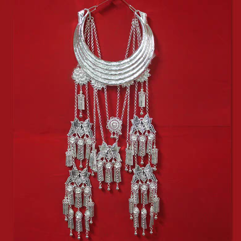 苗族银饰饰品项圈项链苗寨民族风个性舞蹈广西儿童流苏大气女装