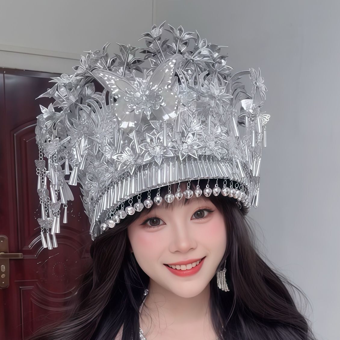 苗族头饰儿童款苗家银帽子少数民族银饰头冠女舞台演出表演特色帽
