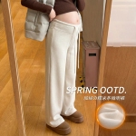 白色孕妇阔腿裤秋冬加绒外穿糯米仿羊绒微喇叭裤垂感显瘦春秋裤子