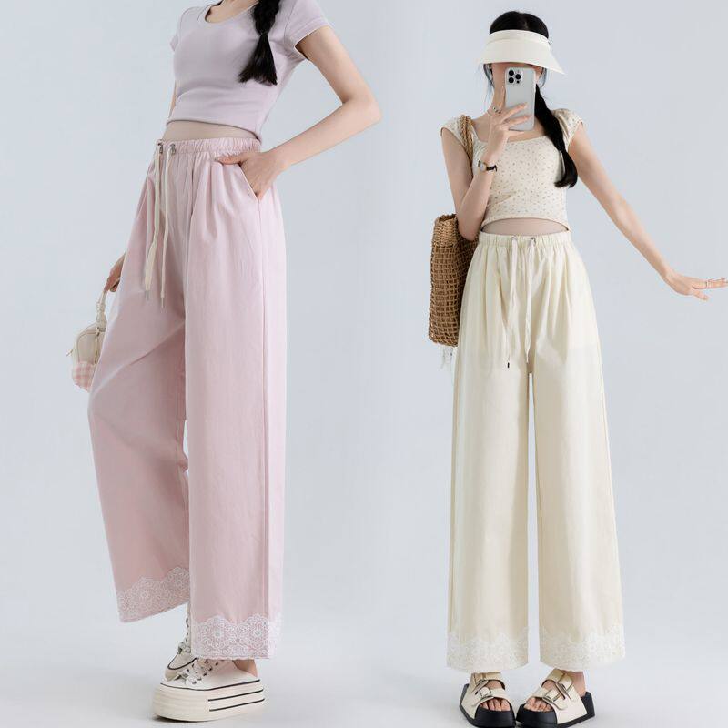 孕妇装夏季新款小个子九分阔腿裤时尚休闲显瘦蕾丝纯棉裤