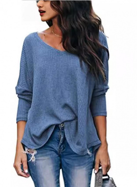 2024ebay亚马逊欧美外贸爆款女装秋季宽松V领大码长袖打底衫直销