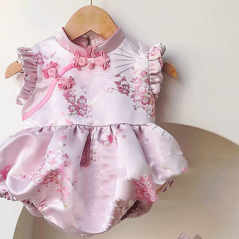 女宝抓周旗袍礼服秋季一周岁生日中式唐装宝宝满月宴衣服包屁衣52