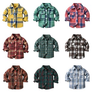 衬衫 男童磨毛格子上衣儿童长袖 外套女童潮外套跨境 童外套韩版 秋季