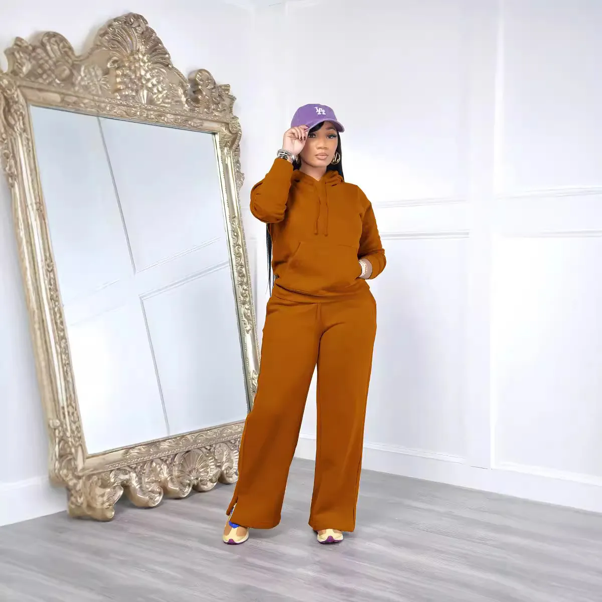 C3208亚马逊速卖通独立站欧美跨境女装女士休闲卫衣套装 现货