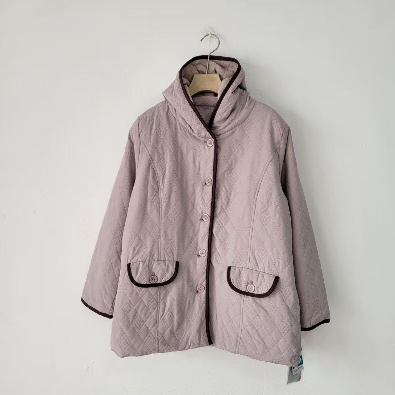 日单通勤风菱格纹立领绗缝夹棉外套女连帽显瘦休闲宽松撞色女棉服,女装/女士精品,汉服上装,淘宝优惠券,粉丝福利购,淘宝优惠卷