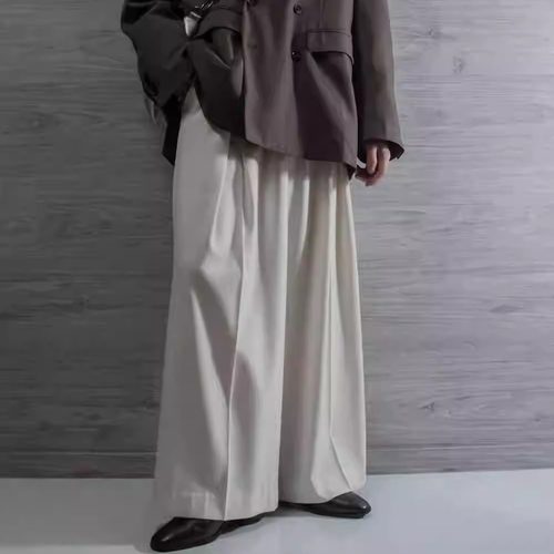 日本人气款春秋季压褶宽松慵懒坠感西裤男阔型高级感纯色休闲裤潮