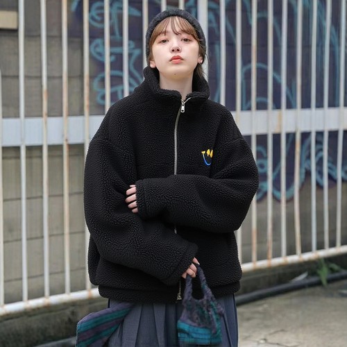 日单秋冬季潮牌羊羔毛外套男女同款冬季新款宽松加厚立领夹克棉衣