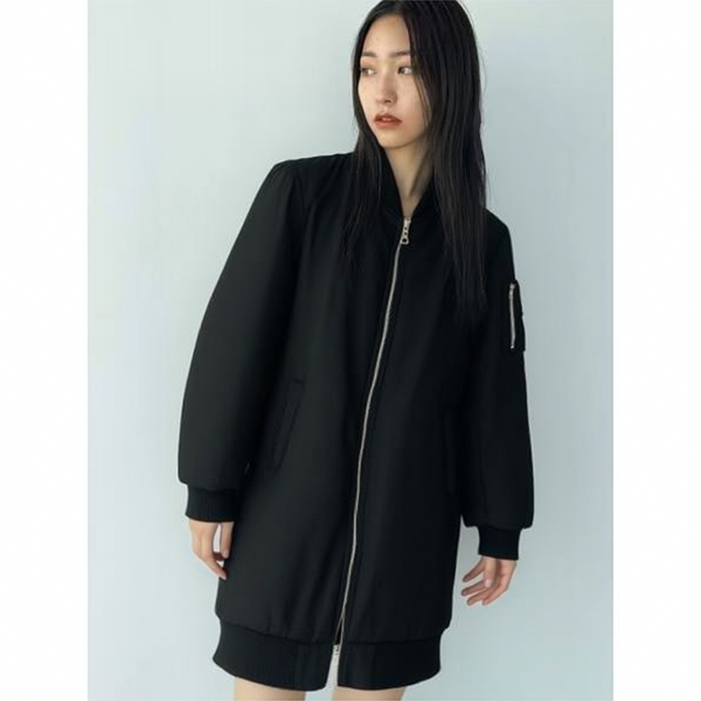 1.5万日元秋冬季中长款美式复古黑色立领拉链棉服女棉衣显瘦外套