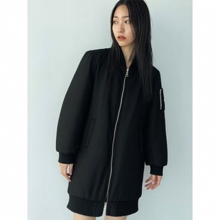 1.5万日元秋冬季中长款美式复古黑色立领拉链棉服女棉衣显瘦外套