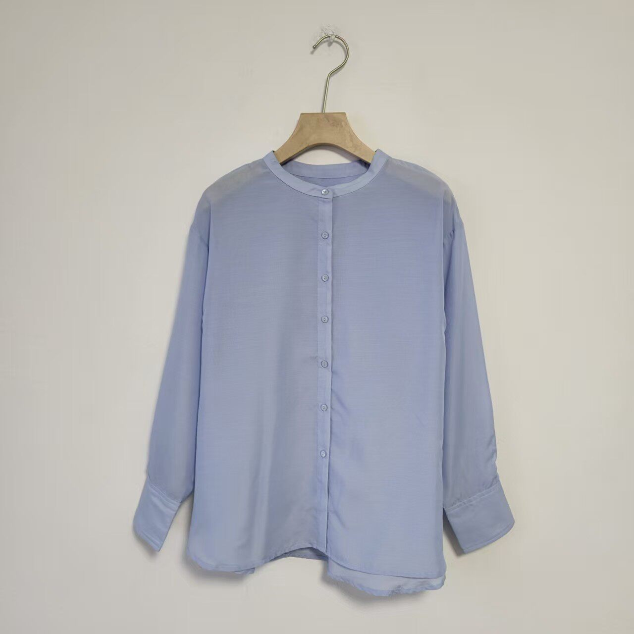 4色荷叶边日单春秋季性感透视装2026立领纯色长袖衬衫女百搭衬衣