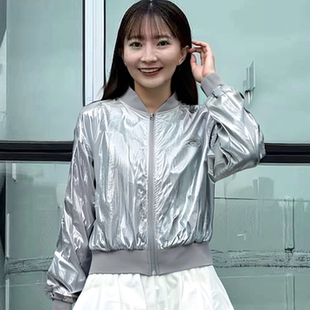 休闲松紧衣摆银色上衣 日单春秋季 学院风棒球外套2025秋季 新款 时尚