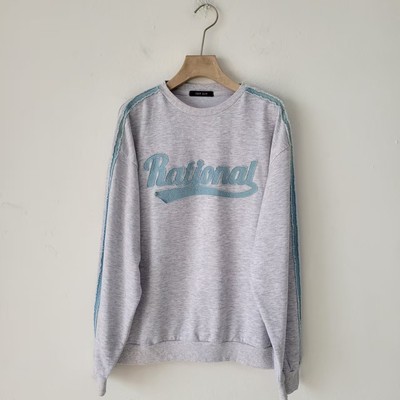 日单春秋季复古美式休闲风圆领套头卫衣女宽松长袖字母灰色上衣女