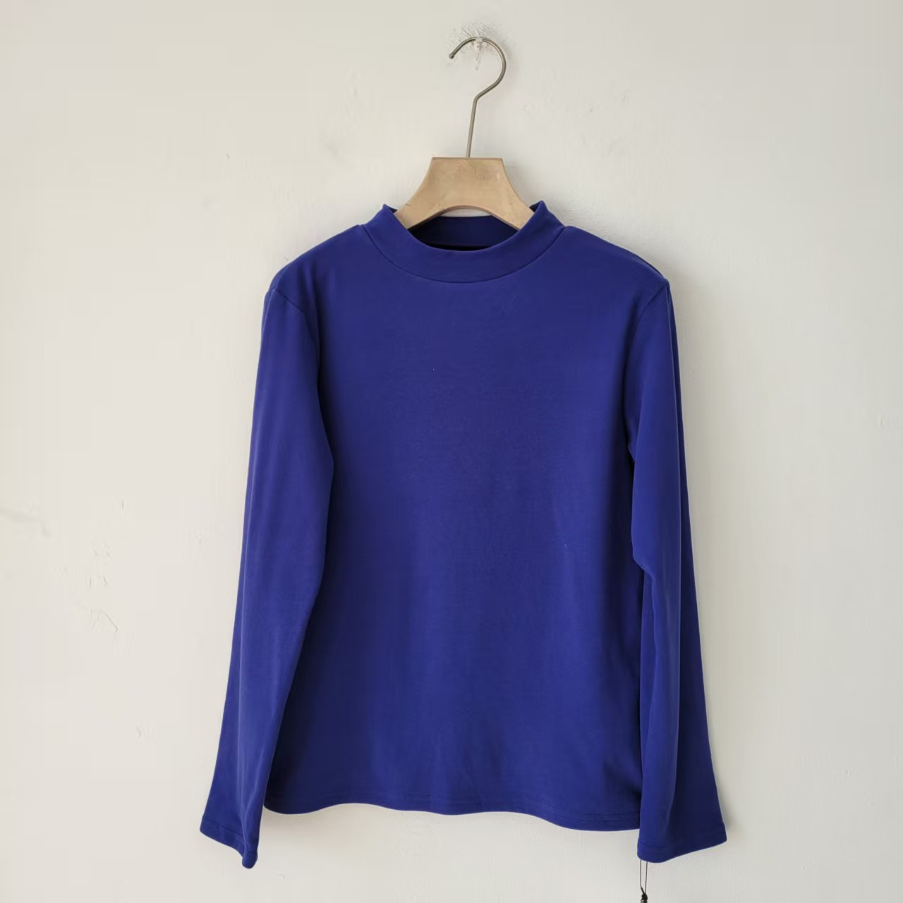 日单秋冬季立领极简风蓝色长袖德绒打底衫女修身百搭休闲百搭上衣