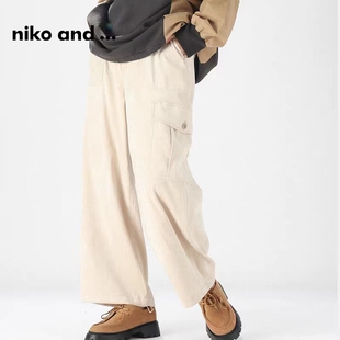 休闲可束脚平绒长裤 裤 男女 松紧高腰宽松阔腿直筒工装 nk日单春秋季