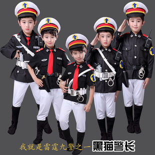 儿童黑猫警长衣服万圣节cospaly黑猫警长服装 幼儿园黑猫警长表演