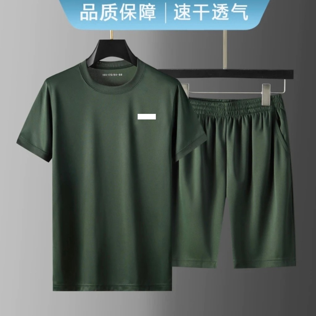 橄榄绿训练服夏季短袖训练体能服