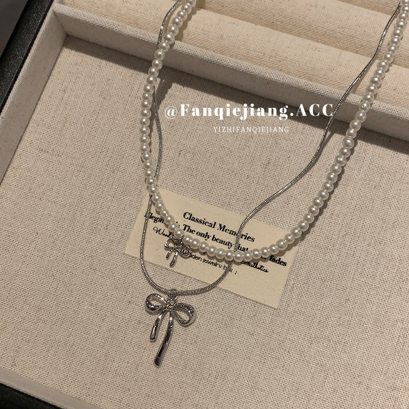 一只番茄酱ins甜美气质双层蝴蝶结珍珠项链锁骨链,饰品/流行首饰/时尚饰品新,项链,淘宝优惠券,粉丝福利购,淘宝优惠卷