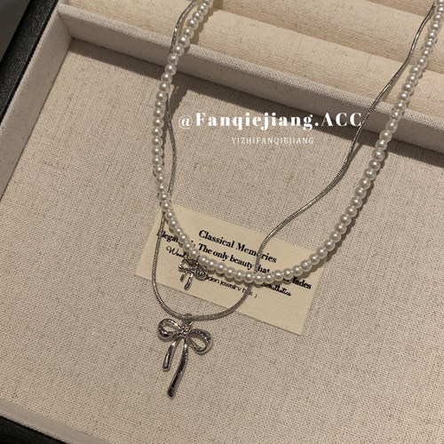 一只番茄酱气质双层蝴蝶结锁骨链