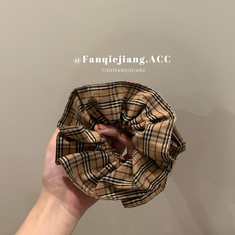 一只番茄酱经典格纹大发圈韩国春时尚复古小众潮网棕色色大肠圈