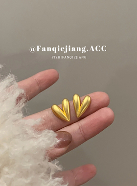 小众独特磨砂金爱心耳环