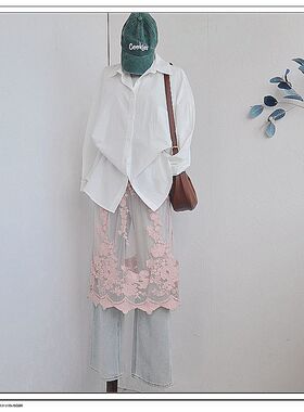 24新款单层粉色网纱刺绣蕾丝屁帘裙帘围裙腰封裙叠穿罩裙半裙中长