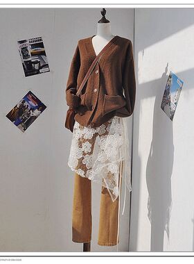 原创网纱刺绣一片式透视半身裙蕾丝罩裙裙裤叠穿围裙遮屁帘半裙