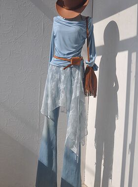 白色一片式系带不规则蕾丝屁帘半身裙长款裙帘遮臀下摆叠穿两穿