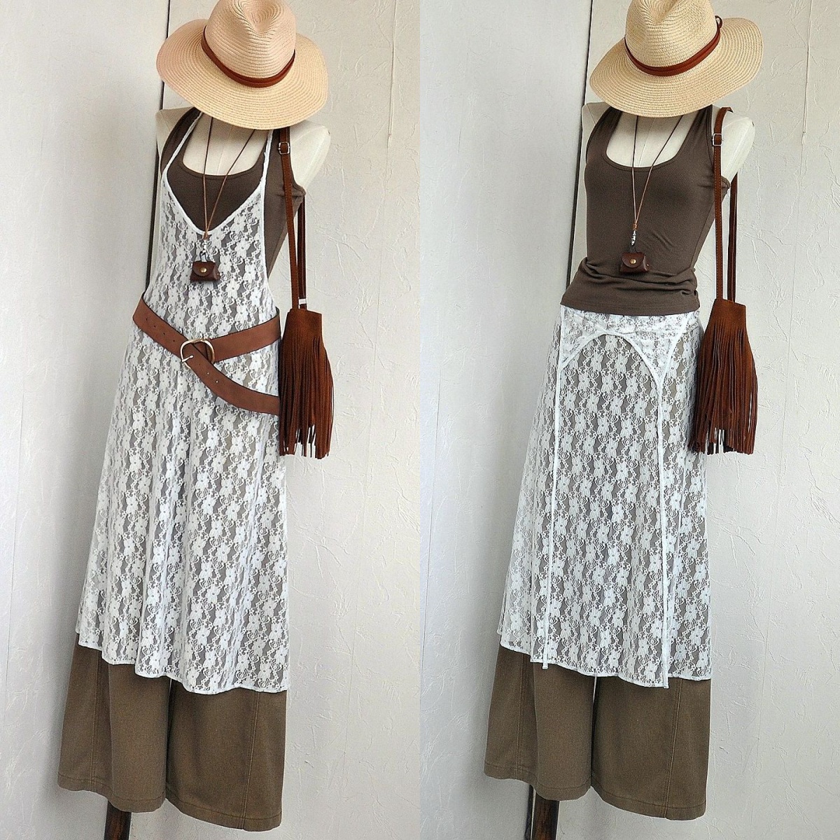 原创小众设计师一片式蕾丝吊带裙叠穿中长款屁帘两穿多穿中长款