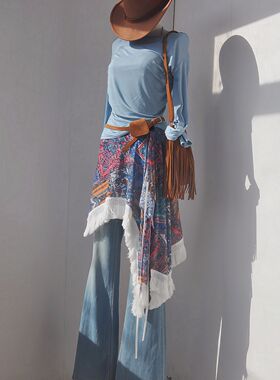 原创一片式系带不规则流苏屁帘裙帘半身裙罩裙中长款叠穿下摆两穿