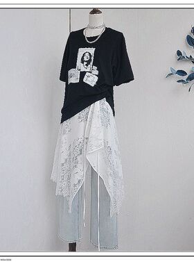 原创一片式系带罩裙单层刺绣网纱裙蕾丝屁帘裙帘长款围裙叠穿多穿