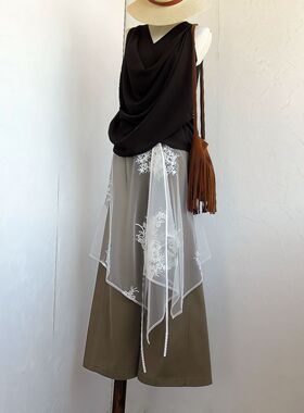设计感不规则国风蕾丝屁帘中长款半身裙罩裙一片式裙帘外搭腰封裙