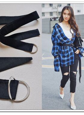 原创设计黑色棉布丝绒长腰带加长绑带腰封绑带手工百搭男女通用