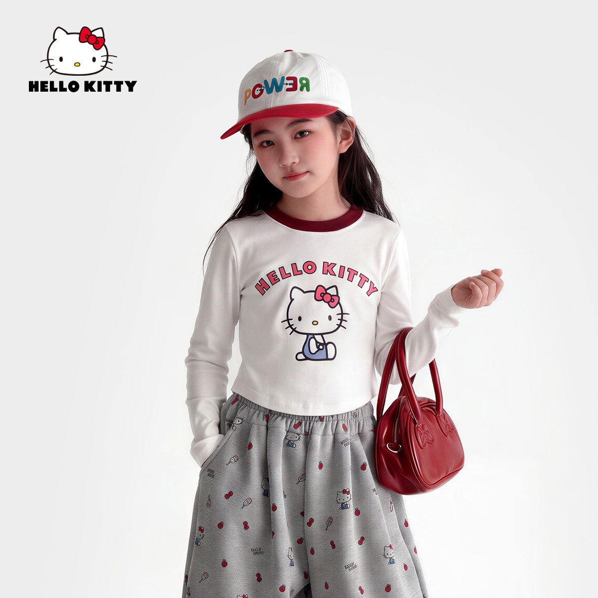 HelloKitty凯蒂猫女童秋季T恤2026新款甜美撞色圆领长袖套头T恤图片