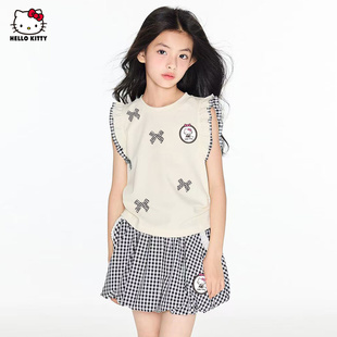 蝴蝶结木耳边背心套装 HelloKitty凯蒂猫女童夏季 2025上衣两件套