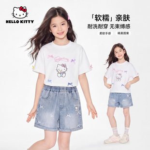 Hellokitty夏季新款女童装休闲百搭牛仔裤中大童短裤AC6222MK728