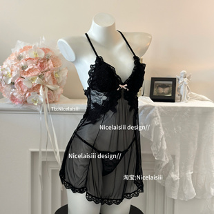 Nicelaisiii暗里着迷 睡衣 带胸垫蕾丝镂空性感睡裙露背女人味法式