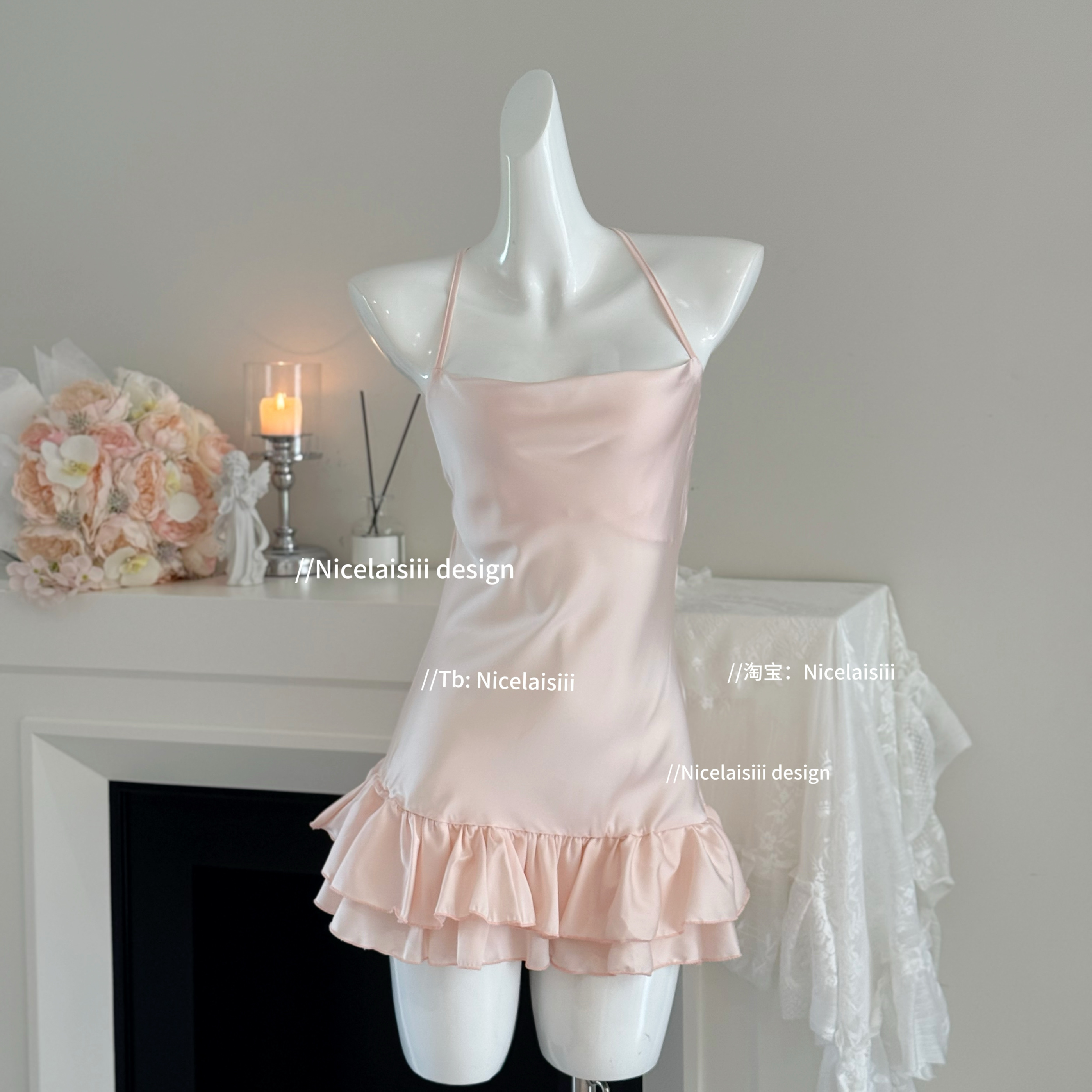 冰丝缎面纯欲风吊带睡裙少女睡衣