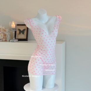 Nicelaisiii茶艺小花 纯欲甜美网纱约会睡衣透明网纱性感包臀睡裙