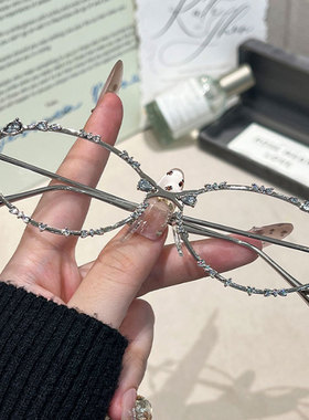 欧美时尚金属椭圆框防蓝光眼镜女复古高级感水钻装饰近视眼镜框架