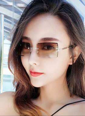 欧美无边框墨镜男嘻哈小框太阳镜
