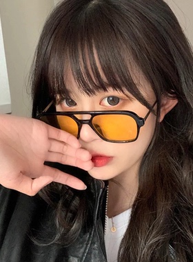 黄色墨镜男潮个性双梁太阳镜女网红ins街拍防紫外线眼镜女配近视