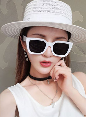欧美白色框女粗框造型长方形太阳眼镜小脸网红ins同款墨镜女度假