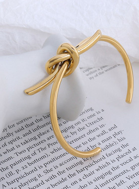 欧美choker个性打结开口手镯设计钛钢镀18k金气质精致饰品潮手环