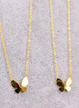 夏天小仙女配饰18K金色亮面立体蝴蝶锁骨链 女短款ins别致项链