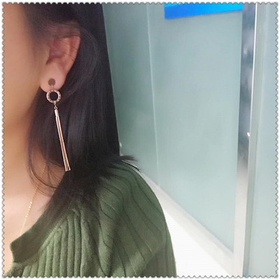 日韩气质长款罗马数字流苏耳钉女18K玫瑰金防过敏耳环耳线耳饰