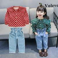 Quần bé gái màu đỏ lưới mùa thu 2019 mới bé gái mùa thu quần jeans phiên bản Hàn Quốc quần áo trẻ em ngoại khí - Quần jean đồ bơi cho bé